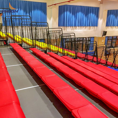 Silver Aluminum Retractable Bleacher Seating with Curved Configuration for 200-500 People